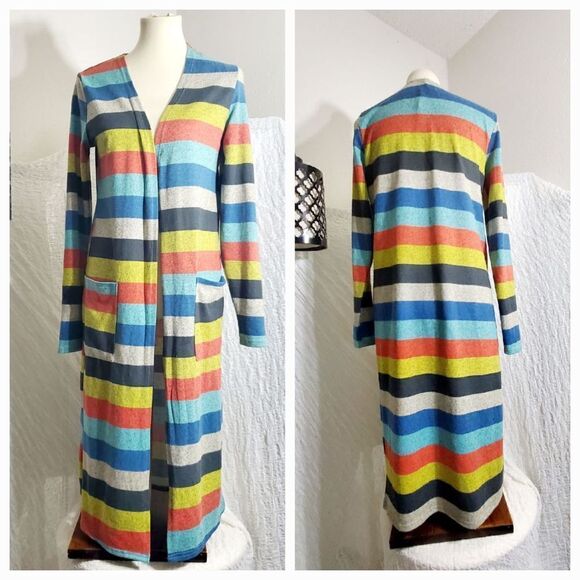 Grace & Emma NWOT Multi-colored Striped Cardigan Duster Size Small - Picture 1 of 10